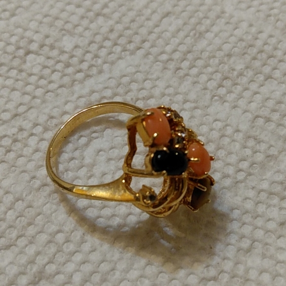 Sz 7 NIB Vintage Semi-Precious Gem Stone Gold Cocktail Ring 7 - Picture 8 of 15